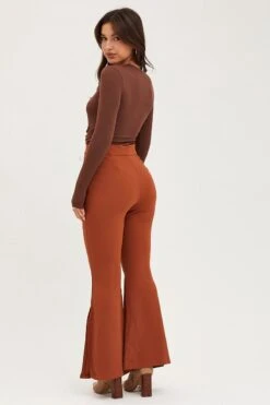Brown Flare Pants High Rise 12 Brown Flare Pants High Rise -Women Clothing Shop wide leg pants brown flare pants high rise 32964948852929