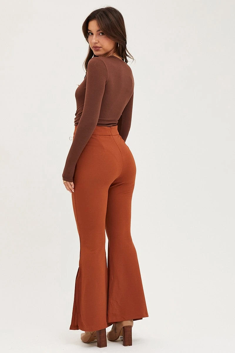 Brown Flare Pants High Rise 7 Brown Flare Pants High Rise - Image 5