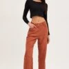 Brown Wide Leg Pants Mid Rise Corduroy