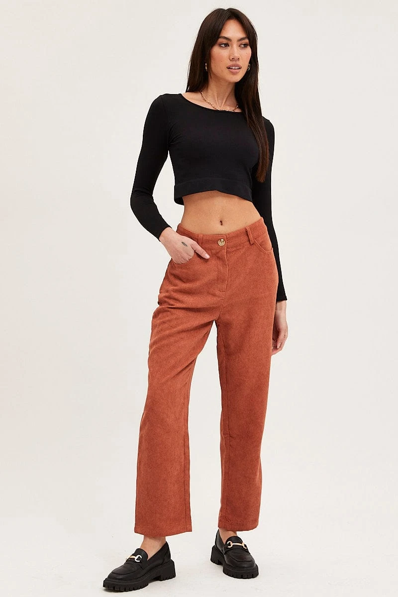 Brown Wide Leg Pants Mid Rise Corduroy 3 Brown Wide Leg Pants Mid Rise Corduroy
