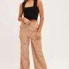 Beige Cargo Pant -Women Clothing Shop wide leg pants camel cargo pant 32965047091393