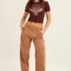 Beige Cargo Pant Mid Rise -Women Clothing Shop wide leg pants camel cargo pant mid rise 32980834681025