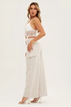 Beige Cargo Pants -Women Clothing Shop wide leg pants camel cargo pants 32965046436033