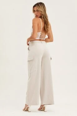 Beige Cargo Pants -Women Clothing Shop wide leg pants camel cargo pants 32965046468801