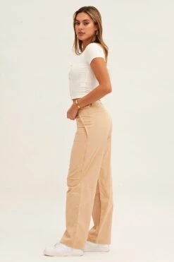 Beige Wide Leg Carpenter Pants -Women Clothing Shop wide leg pants camel wide leg carpenter pants 33006687551681