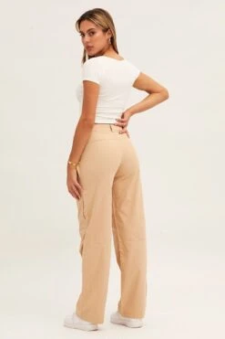 Beige Wide Leg Carpenter Pants -Women Clothing Shop wide leg pants camel wide leg carpenter pants 33006687584449
