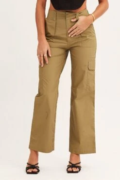 Green Cargo Pants Mid Rise -Women Clothing Shop wide leg pants green cargo pants mid rise 32980826685633