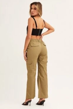 Green Cargo Pants Mid Rise -Women Clothing Shop wide leg pants green cargo pants mid rise 32980826783937