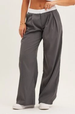 Grey Pants Wide Leg Low Rise -Women Clothing Shop wide leg pants grey pants wide leg low rise 32964966351041