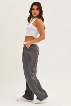 Grey Pants Wide Leg Low Rise -Women Clothing Shop wide leg pants grey pants wide leg low rise 32964966416577