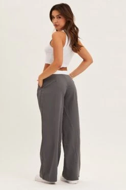 Grey Pants Wide Leg Low Rise -Women Clothing Shop wide leg pants grey pants wide leg low rise 32964966449345