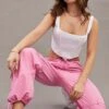Pink Cargo Parachute Pants Relaxed -Women Clothing Shop wide leg pants pink cargo parachute pants relaxed 32980823539905