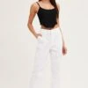 White Cargo Pants High Rise Wide Leg -Women Clothing Shop wide leg pants white cargo pants high rise wide leg 32965016813761
