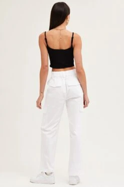 White Cargo Pants High Rise Wide Leg -Women Clothing Shop wide leg pants white cargo pants high rise wide leg 32965016944833