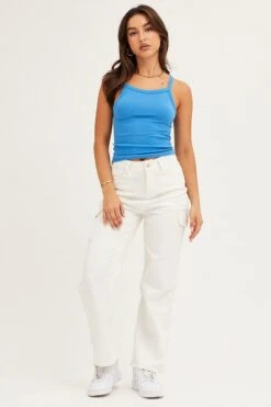 White Cargo Pants Polyester -Women Clothing Shop wide leg pants white cargo pants polyester 32964961599681
