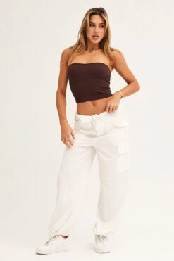 White Cargo Parachute Pants Out Pocket