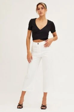 White High Rise Linen Blend Wide Leg Pants -Women Clothing Shop wide leg pants white high rise linen blend wide leg pants 32980828422337