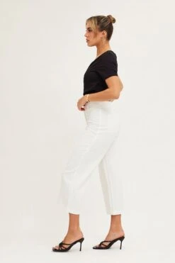 White High Rise Linen Blend Wide Leg Pants -Women Clothing Shop wide leg pants white high rise linen blend wide leg pants 32980828455105