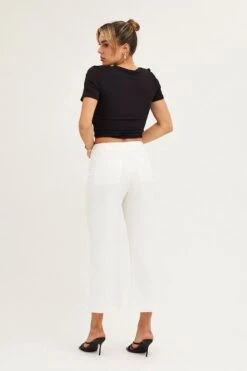 White High Rise Linen Blend Wide Leg Pants -Women Clothing Shop wide leg pants white high rise linen blend wide leg pants 32980828487873