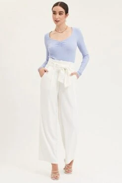 White Paper Bag Pants Wide Leg -Women Clothing Shop wide leg pants white paper bag pants wide leg 32965043421377