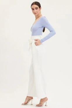White Paper Bag Pants Wide Leg -Women Clothing Shop wide leg pants white paper bag pants wide leg 32965043486913