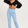 Blue Cropped Pants High Waist Workwear -Women Clothing Shop work pant blue cropped pants high waist workwear 32967189266625