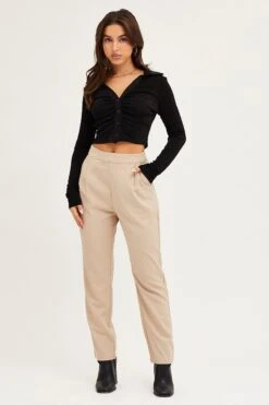 Brown Cropped Pants High Waist Workwear